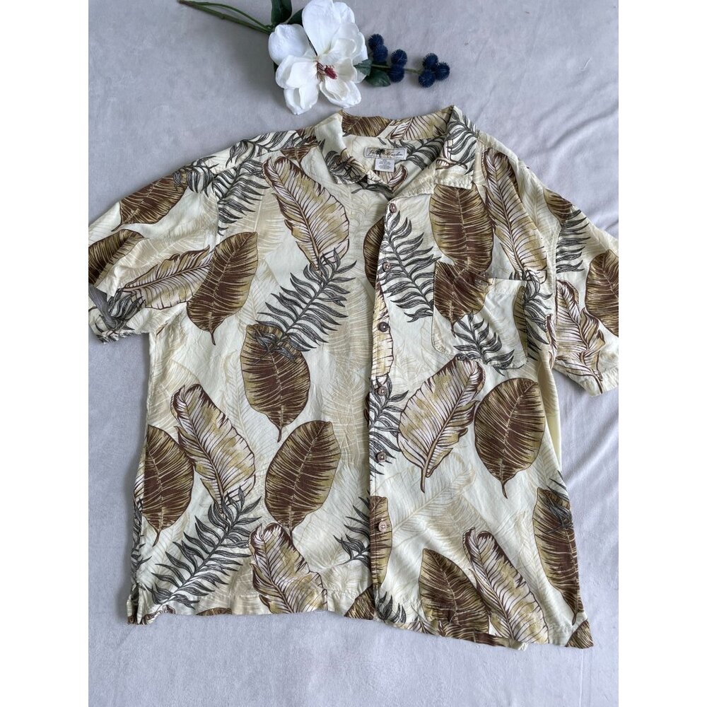 Vintage Joe Marlin Hawaiian Leaf Print Button Shirt Chest Pocket Short Sleeves